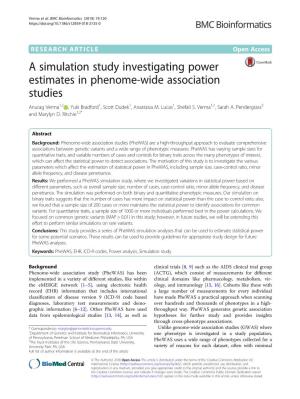 A Simulation Study Investigating Power Estimates in Phenome-Wide Association Studies Anurag Verma1,2 , Yuki Bradford1, Scott Dudek1, Anastasia M