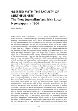 'New Journalism' and Irish Local Newspapers in 1900