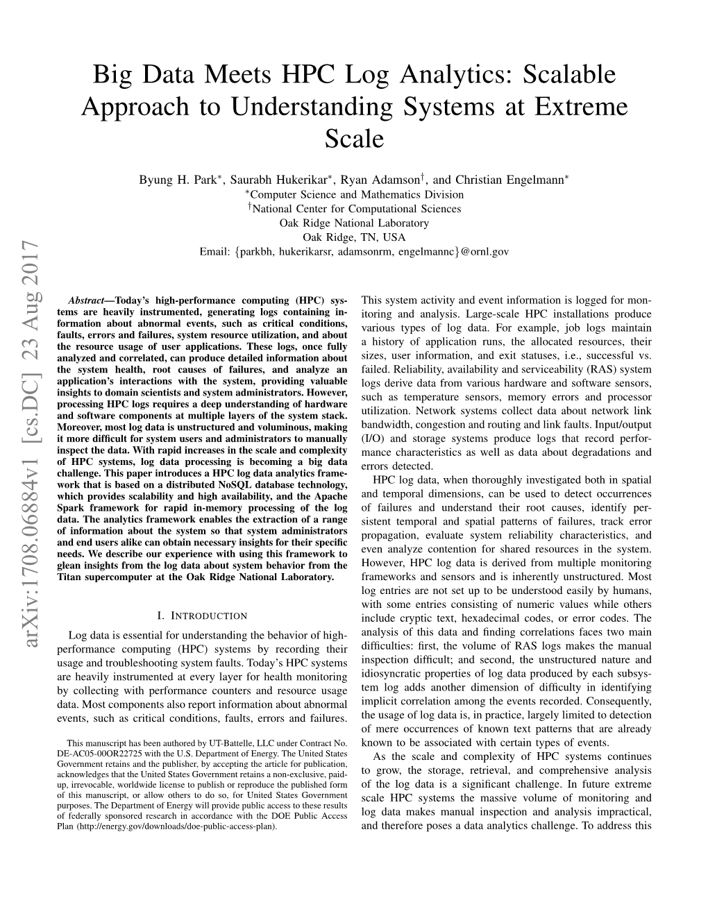 Big Data Meets HPC Log Analytics: Scalable Approach to Understanding Systems at Extreme Scale