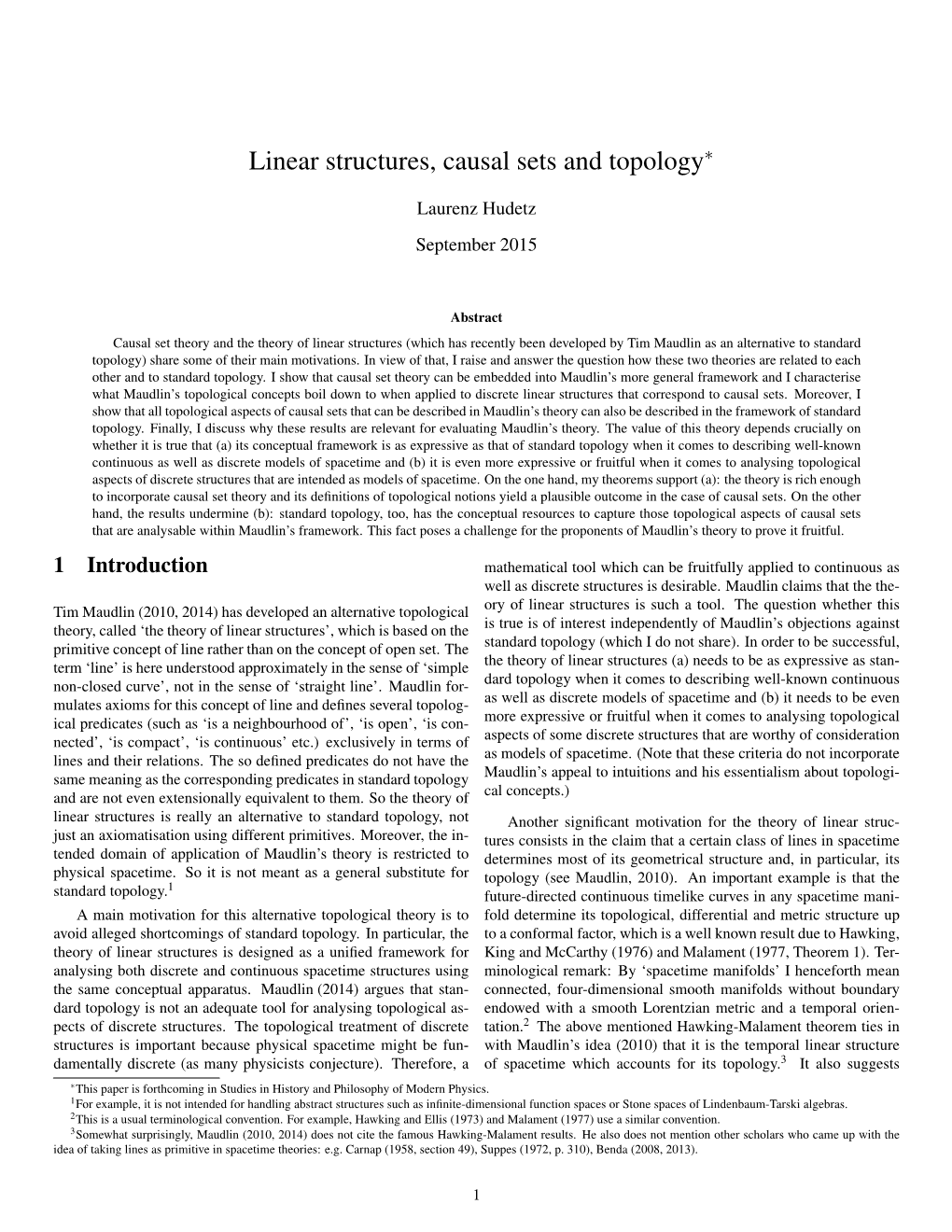 Linear Structures, Causal Sets and Topology∗