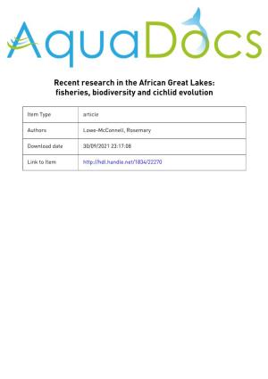 Recent Research in the African Great Lakes: Fisheries, Biodiversity and Cichlid Evolution