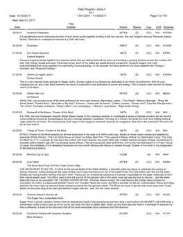 11/30/2017 Daily Program Listing II 10/15/2017 Page 1 of 119 Start Title Wed, Nov 01, 2017 Subtitle Ster