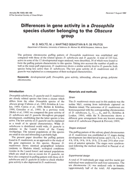 Differences in Gene Activity in a Drosophila Species Cluster Belonging to the Obscura Group