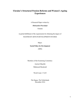 Ukraine's Structural Pension Reforms and Women's Ageing Experiences