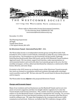 Westcombe Society Environment Committee, C/O 96 Coleraine Road, LONDON SE3 7NZ Environment@Westcombesociety.Org