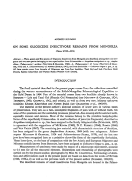 ON SOME OLIGOCENE INSECTIVORE REMAINS from MONGOLIA (Plates XVIII-XIX)