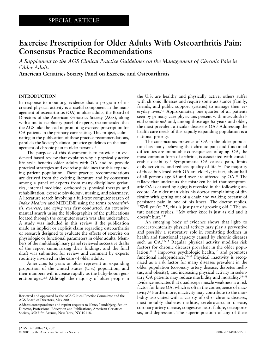 Exercise Prescription for Older Adults with Osteoarthritis