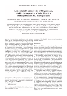 Leptomycin B, a Metabolite of Streptomyces, Inhibits the Expression of Inducible Nitric Oxide Synthase in BV2 Microglial Cells