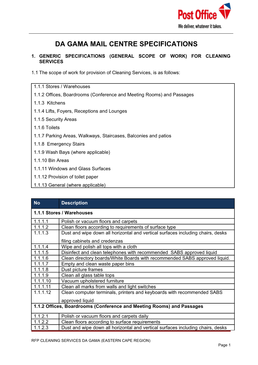 Da Gama Mail Centre Specifications