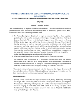 Kano State Ministry of Education Science, Techonology and Innovation. Global Parnership for Education/ Nigerian Parnership for Education Project