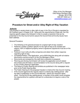 Procedure for Street And/Or Alley Right-Of-Way Vacation