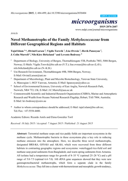 Novel Methanotrophs of the Family Methylococcaceae from Different Geographical Regions and Habitats