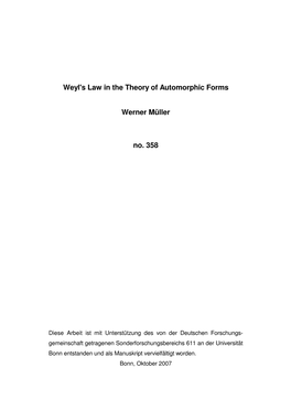Weyl's Law in the Theory of Automorphic Forms Werner Müller