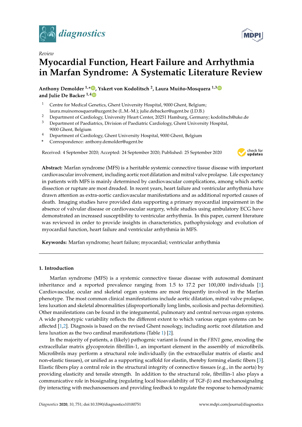 Myocardial Function, Heart Failure and Arrhythmia in Marfan Syndrome: a Systematic Literature Review