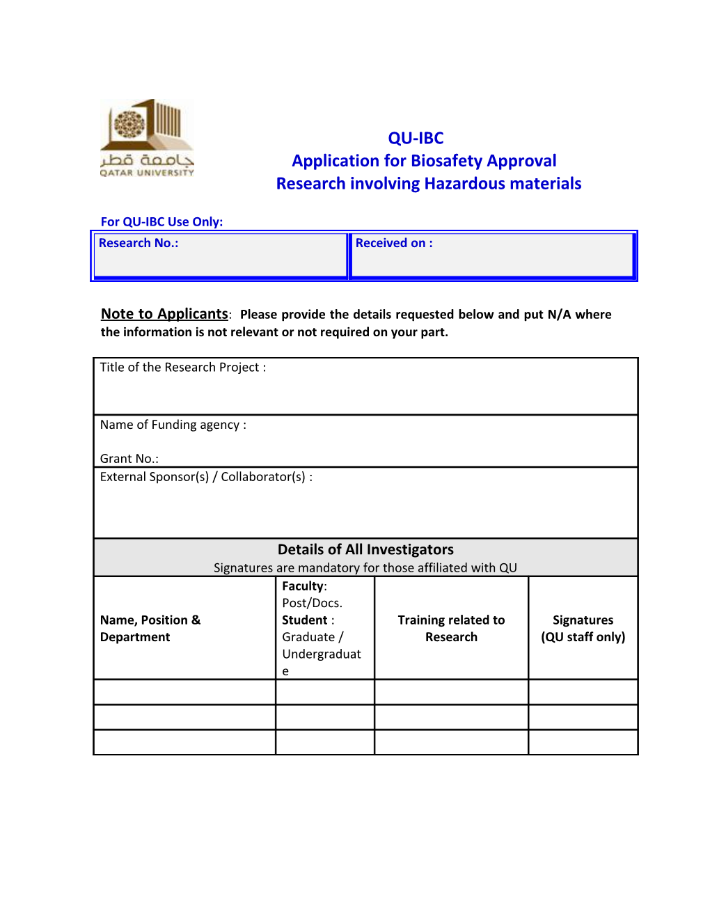 Application for Biosafety Approval