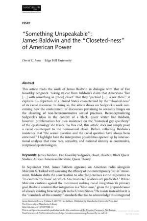 “Something Unspeakable”: James Baldwin and the “Closeted-Ness” of American Power