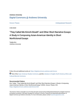 "They Called Me Kimchi Breath" and Other Short Narrative Essays: a Study in Composing Asian-American Identity in Short Nonfictional Essays