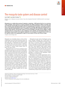 The Mosquito Taste System and Disease Control PERSPECTIVE
