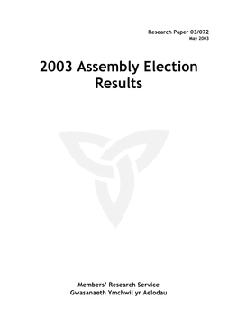 2003 Assembly Election Results