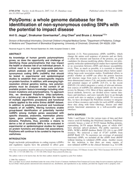 A Whole Genome Database for the Identification of Non-Synonymous Coding Snps with the Potential to Impact Disease Anil G