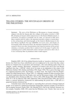 Telling Stories: the Mycenaean Origins of the Philistines