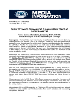 Fox Sports Adds German Star Thomas Hitzlsperger As Soccer Analyst