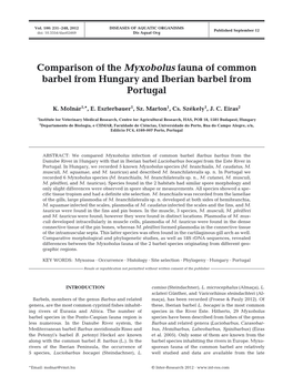 Comparison of the Myxobolus Fauna of Common Barbel from Hungary and Iberian Barbel from Portugal