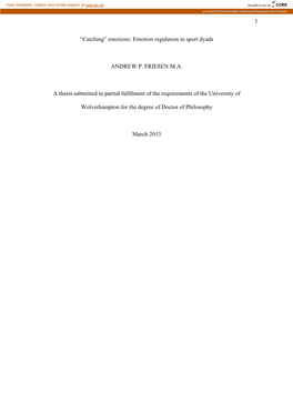 Emotion Regulation in Sport Dyads ANDREW P. FRIESEN MA a Thesis