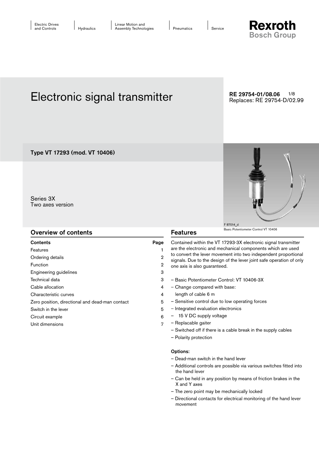 Electronic Signal Transmitter Replaces: RE 29754-D/02.99