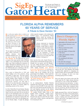 Florida Alpha Remembers 60 Years of Service a Tribute to Dave Hendon ’50