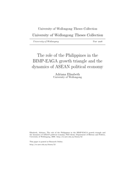 The Role of the Philippines in the BIMP-EAGA Growth Triangle and the Dynamics of ASEAN Political Economy
