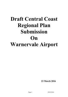 Draft Central Coast Regional Plan Submission on Warnervale Airport