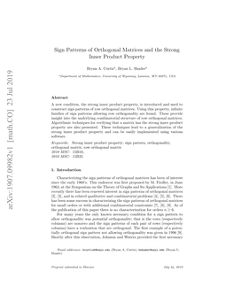 Sign Patterns of Orthogonal Matrices and the Strong Inner Product Property
