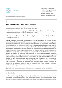 A Review of Ghana's Solar Energy Potential