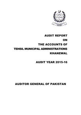 Audit Report on the Accounts of Tehsil Municipal Administrations Khanewal