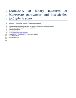 Ecotoxicity of Binary Mixtures of Microcystis Aeruginosa And