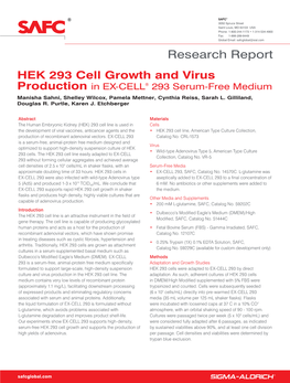 HEK 293 Cell Growth and Virus Production in EX-CELL 293 Serum