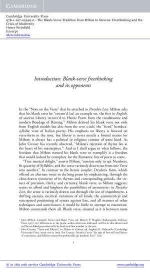 Introduction: Blank-Verse Freethinking and Its Opponents