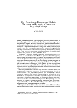 28. Commitment, Coercion, and Markets: the Nature and Dynamics of Institutions Supporting Exchange