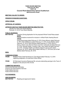 TOWN BOARD MEETING February 28, 2018 7:00 P