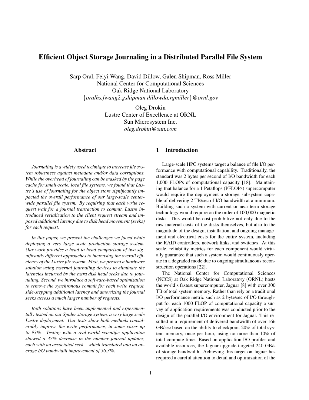 Efficient Object Storage Journaling in a Distributed Parallel File