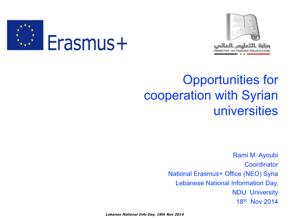 Opportunities for Cooperation with Syrian Universities