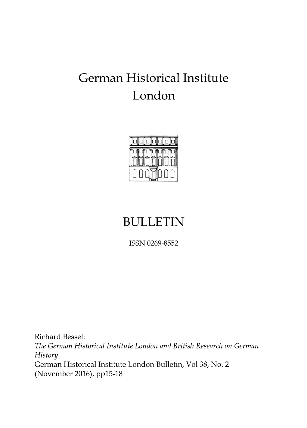 German Historical Institute London Bulletin, Vol 38, No