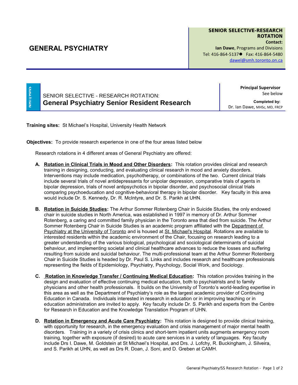 Senior Selective - Research Rotation