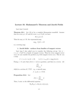 Hadamaard's Theorem and Jacobi Fields