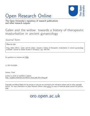 Galen and the Widow: Towards a History of Therapeutic Masturbation in Ancient Gynaecology