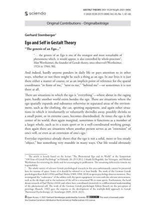 Ego and Self in Gestalt Theory “The Genesis of an Ego...”