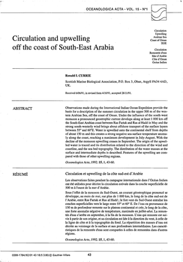 Circulation and Upwelling Off the Coast of South-East Arabia
