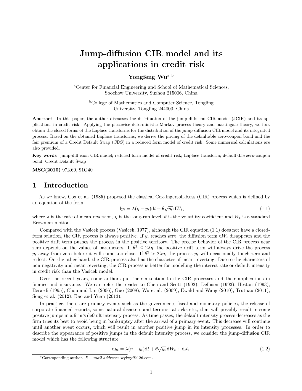 Jump-Diffusion CIR Model and Its Applications in Credit Risk