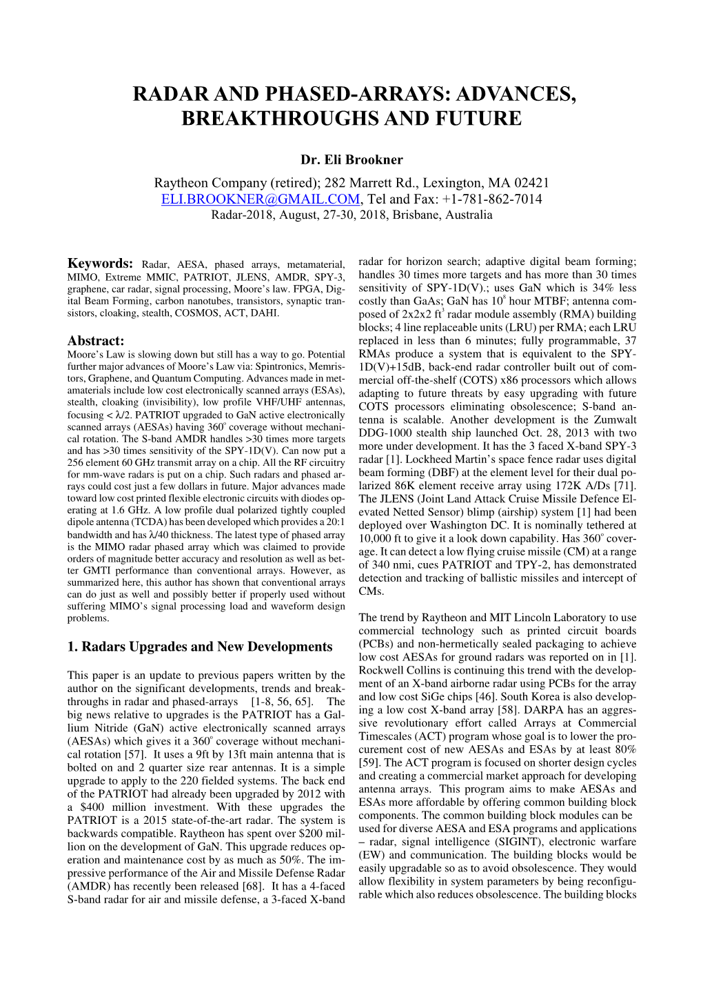 Radar and Phased-Arrays: Advances, Breakthroughs and Future